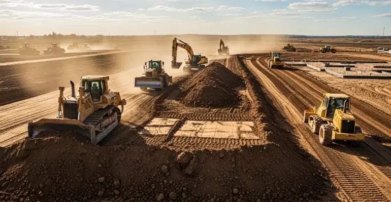Earthwork in construction grading and leveling land for building