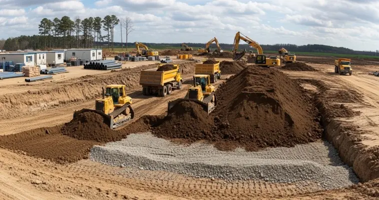 Sitework in construction clearing and grading land for building project